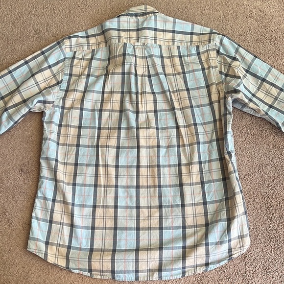 Barbour Heritage Button Down Tailored Long Sleeve Shirt Light Blue Tan Plaid - Picture 2 of 9